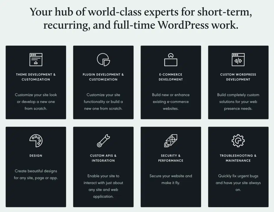 Deine Anlaufstelle für Weltklasse-Experten für kurzfristige, wiederkehrende und Vollzeit-WordPress-Arbeiten.