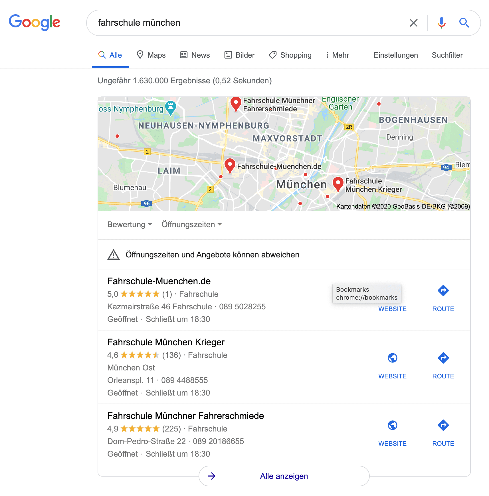Die lokale Suche in Google wird von Ergebnissen aus Google MyBusiness dominiert