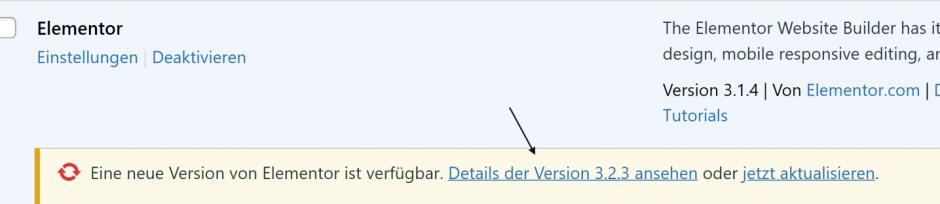 Updatehinweis Elementor