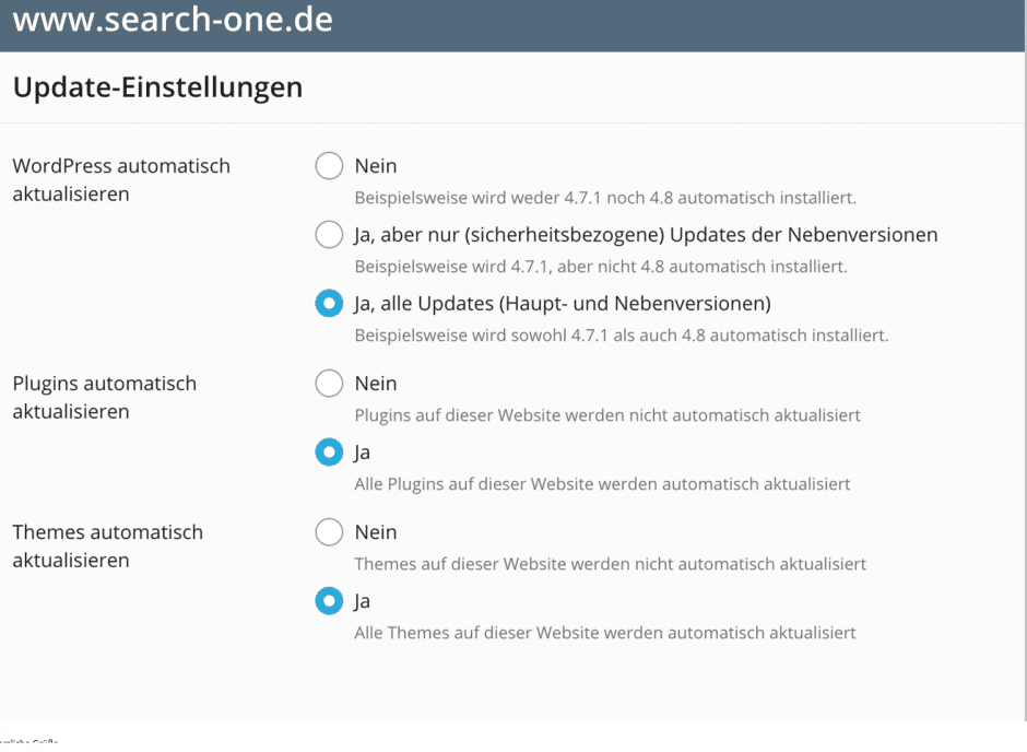 Update-Einstellungen Plesk