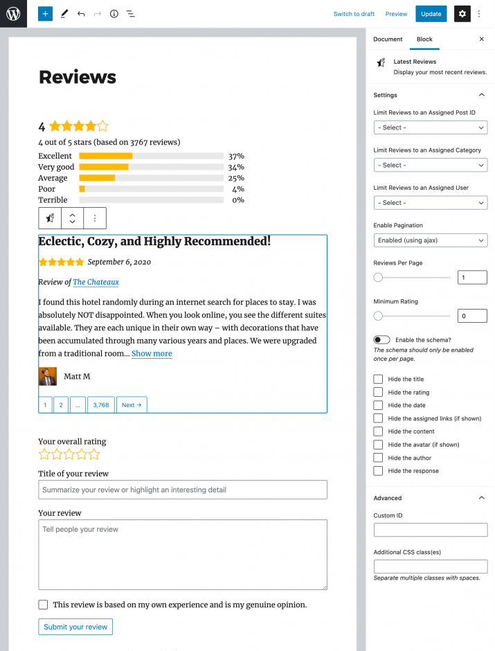 Bewertungen im Gutenberg Editor