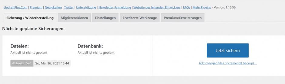 Einstellungen UpdraftPlus