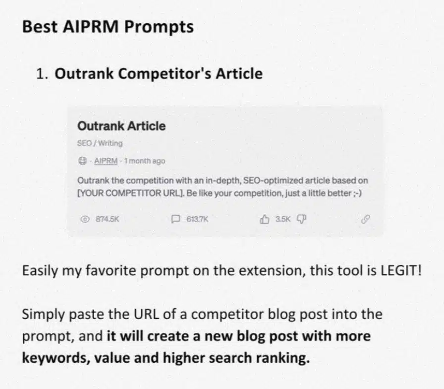 Best AIPRM Prompts
1. Outrank Competitor's Article