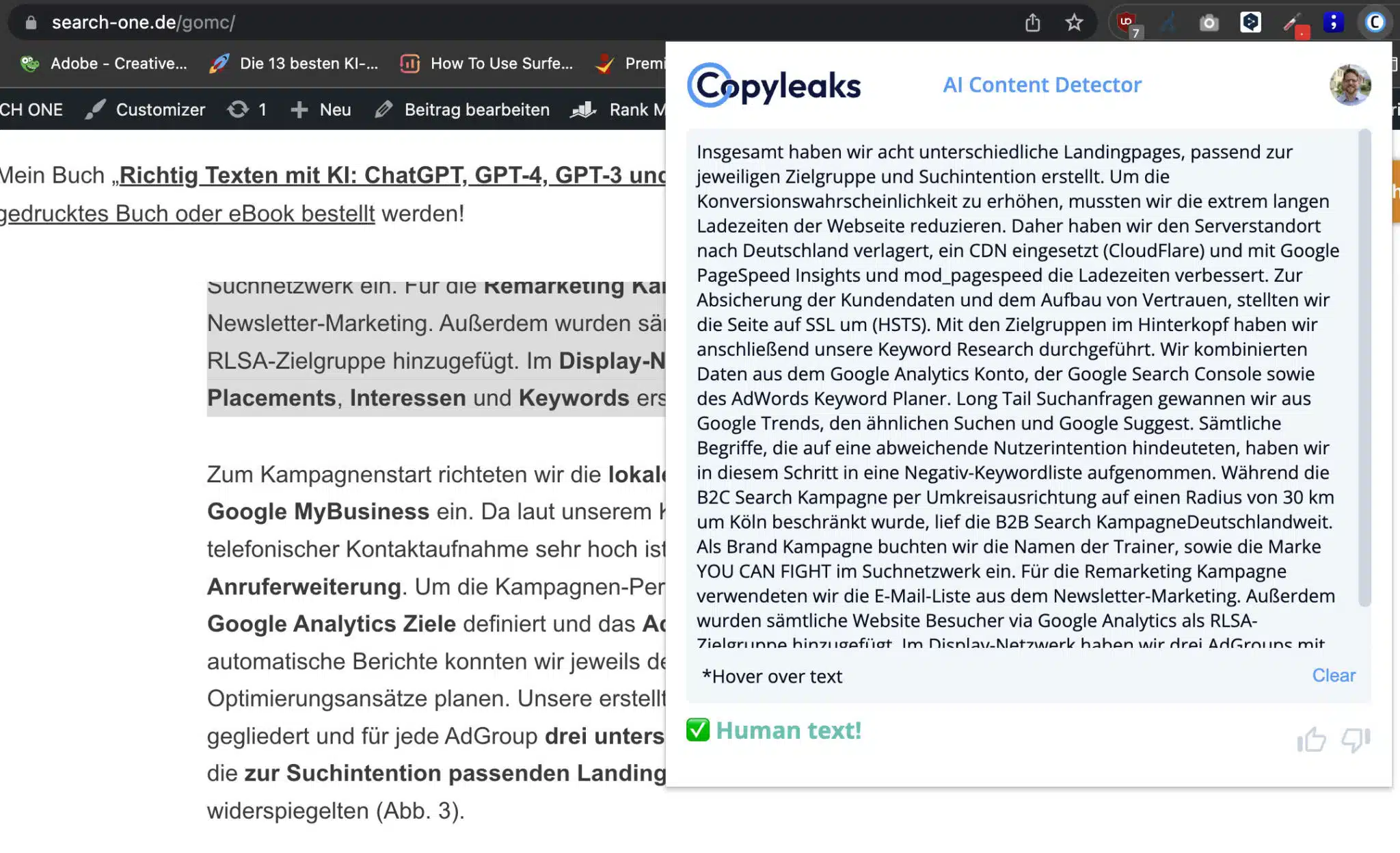 copyleaks Test mit Browser-Plugin