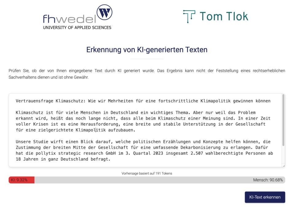 100% mittels ChatGPT generierten Text eine 90,68%ig menschliche Bewertung