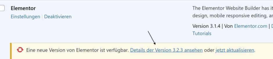 Updatehinweis Elementor